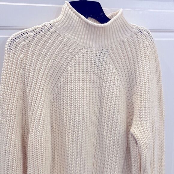 J. Crew 100% cotton ivory chunky knit rolled mock neck fisherman sweater - Picture 3 of 10